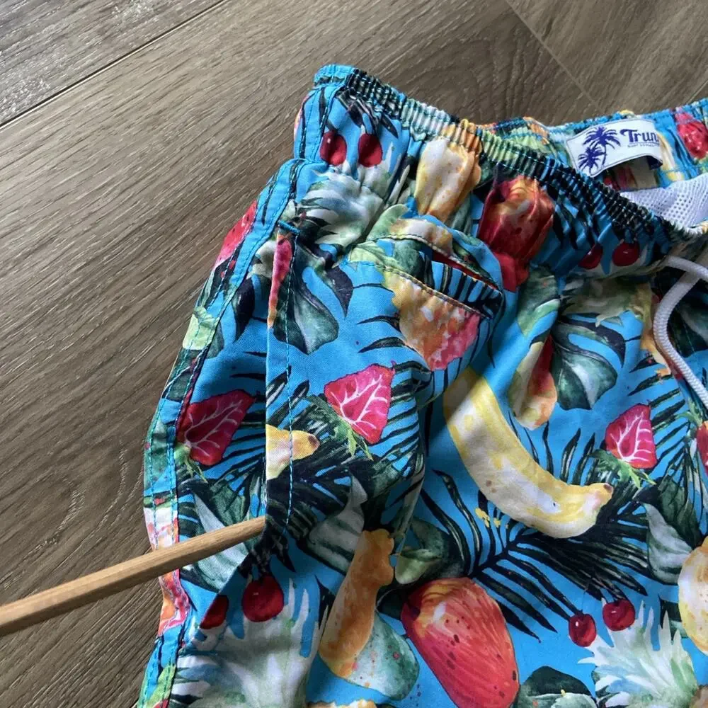 Trunks Blue Fruit Graphic Meshed Lined Swim Trunks
